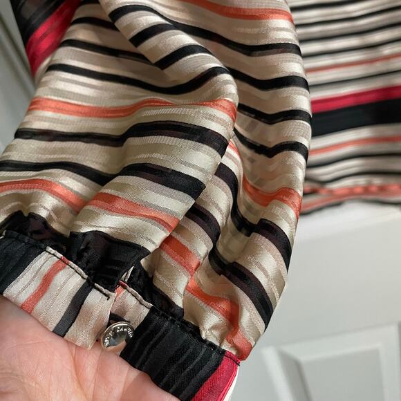 Vince Camuto Top Blouse Striped Long Sleeves Sz 1X Lined Orange Black Beige - Picture 5 of 11